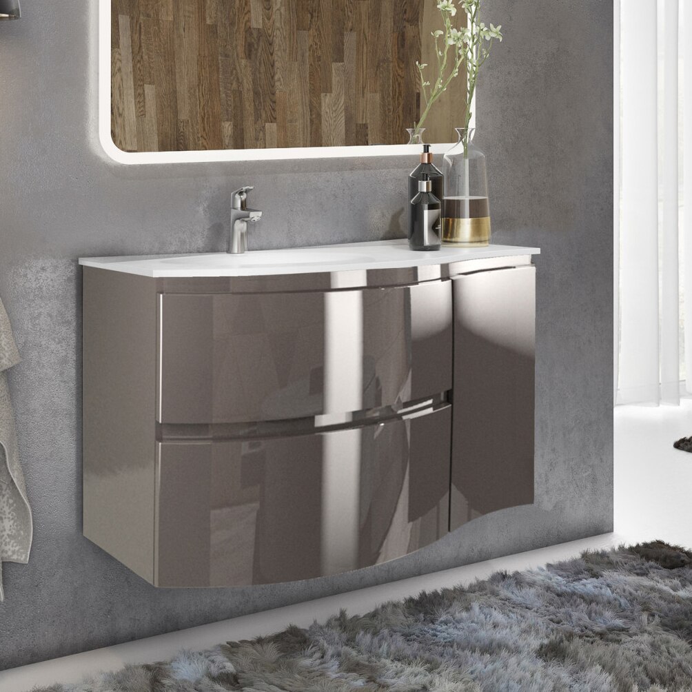 Dulapior extensie pentru Masca Kring Veronica, cu o usa cu inchidere amortizata, infoliat gri inchis lucios, 35x56x39 cm