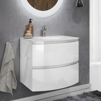 Masca Kring Veronica cu 2 sertare cu inchidere amortizata, din MDF, infoliat alb lucios, 70x56x49 cm Masca Kring Veronica cu 2 sertare cu inchidere amortizata, din MDF, infoliat alb lucios, 70x56x49 cm