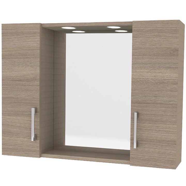 Kring Tükör két szekrénnyel és LED spotlámpákkal, 77x57x15.5 cm, Tölgy