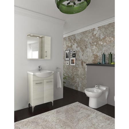 Oglinda Kring cu dulapior si spoturi LED, stejar alb, 58x57x15.5 cm