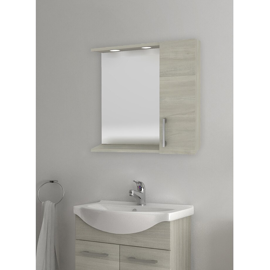 Oglinda Kring cu dulapior si spoturi LED, stejar gri, 58x57x15.5 cm