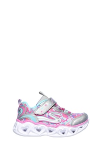 Skechers, Heart Lights Bebújós sneaker világítós középtalppal, ezüstszín/rózsaszín/kék, 25 EU