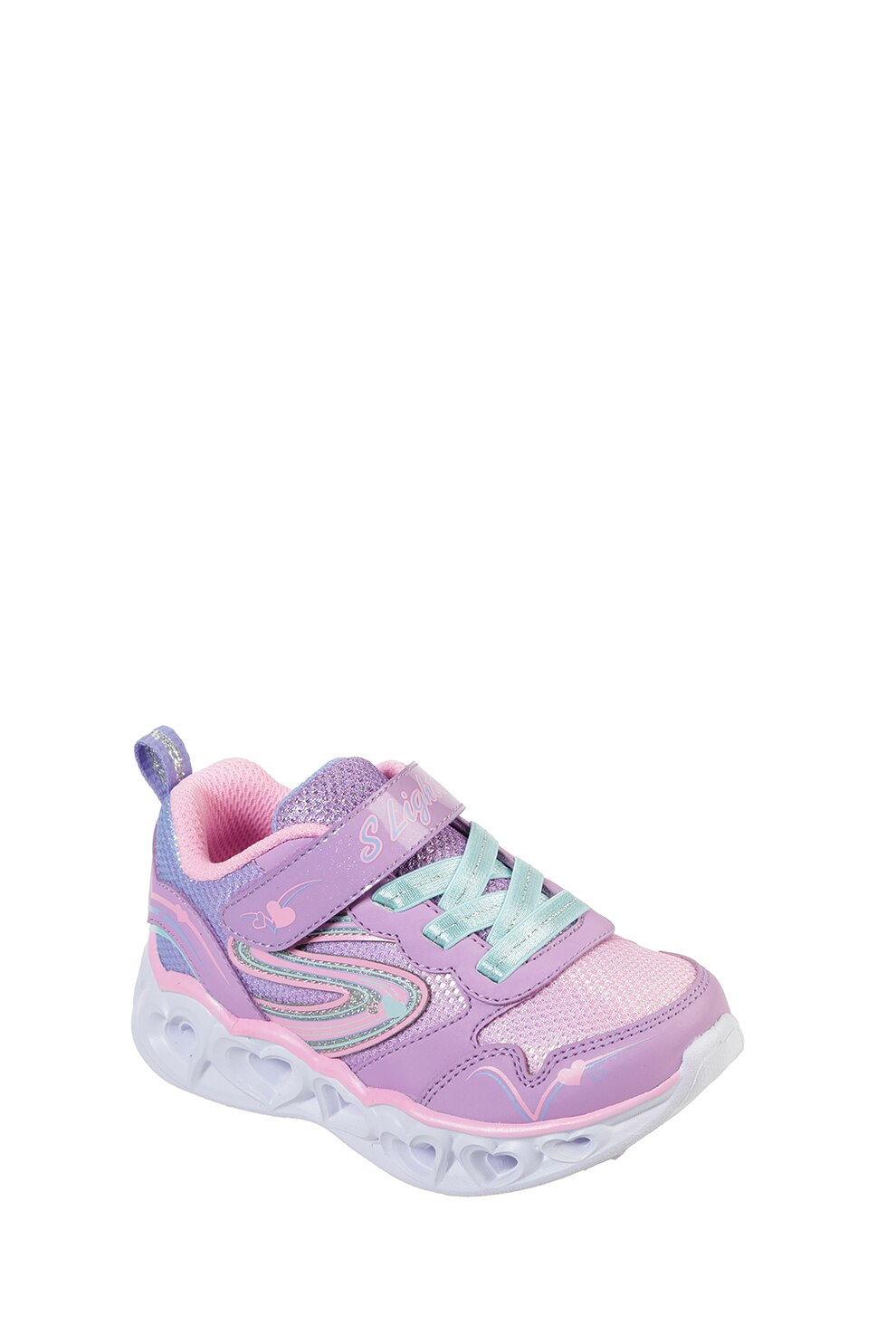 Skechers, Pantofi sport slip-on cu talpa cu iluminare Heart Lights-Love Spark, Lila/roz/albastru, 21 EU