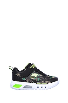 Skechers - Flex-Glow-Rondler sneaker LED-fényekkel, Koptatott fekete/zöld/barna, 21 EU