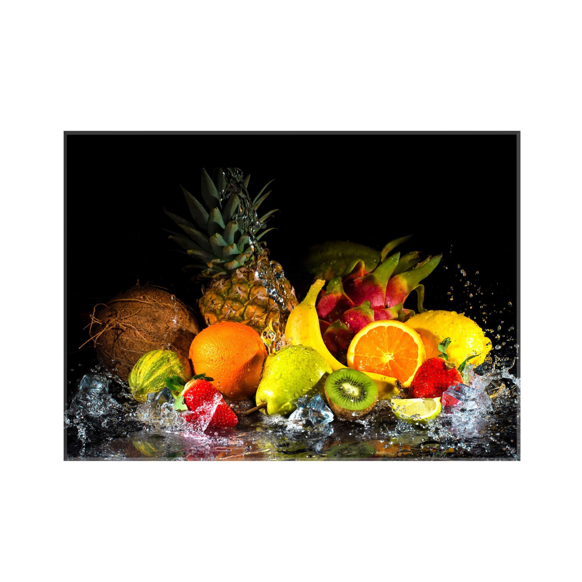 Sticla bucatarie securizata Saint Gobain Glass®, imprimata 90x65cm, protectie antistropire pentru aragaz, Ambra Deco, Fructe