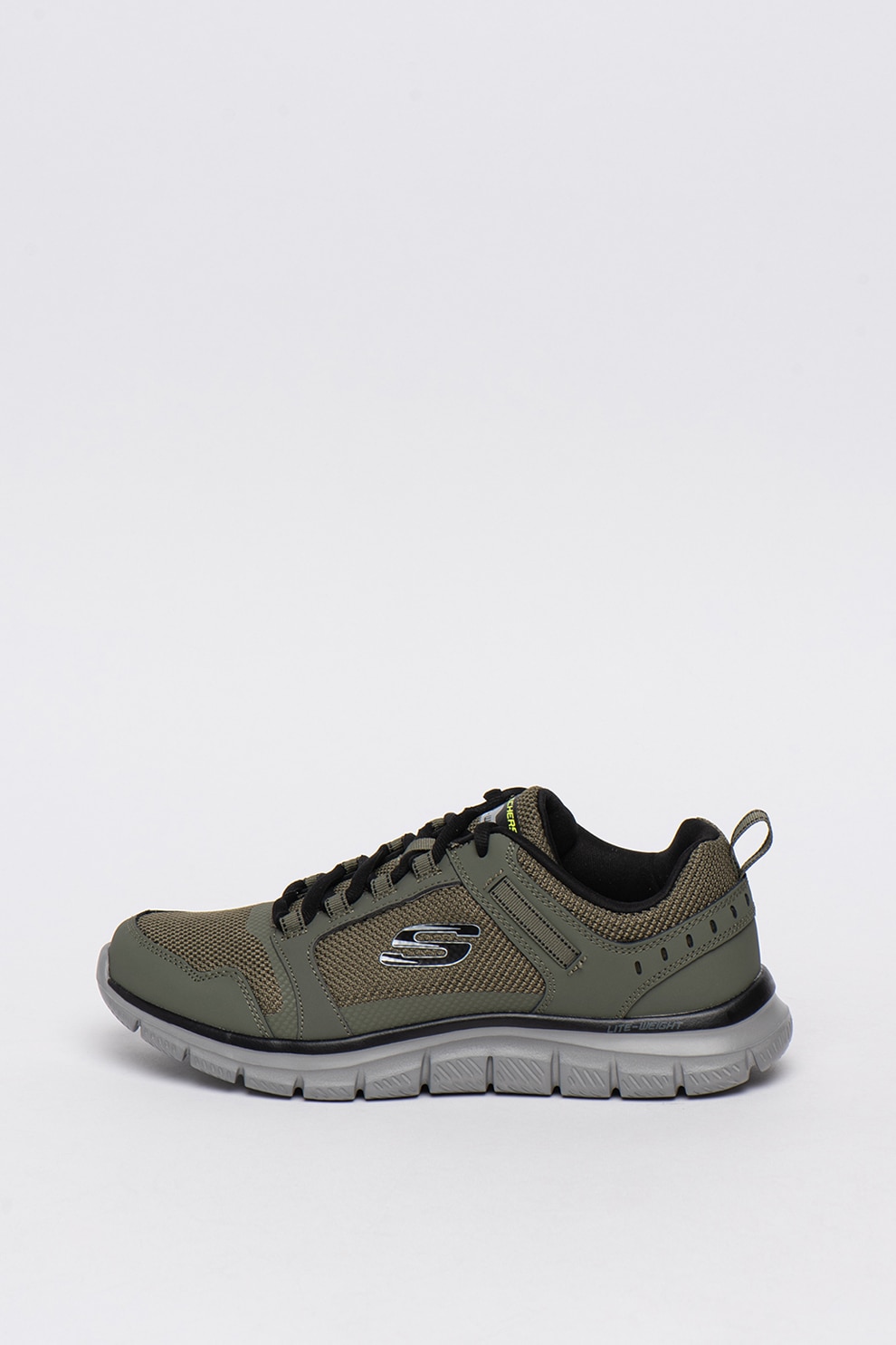 Skechers, Track-Knockhill sneaker bőrszegélyekkel, Olívazöld, 40