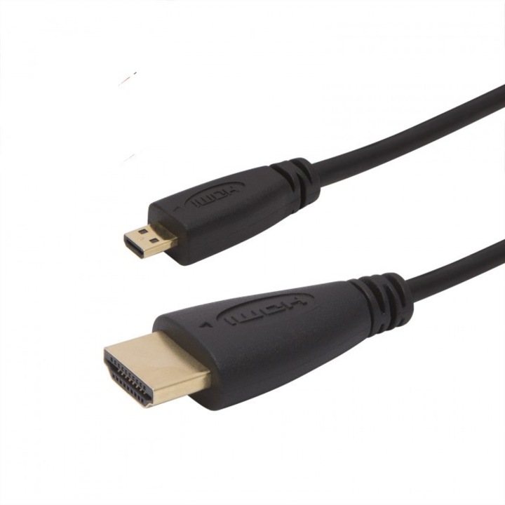 Cablu micro HDMI cu conectoare placate cu aur,Rezolutie suportata de la 480i pana la 1080p,Ecranaj dublu, 3 m