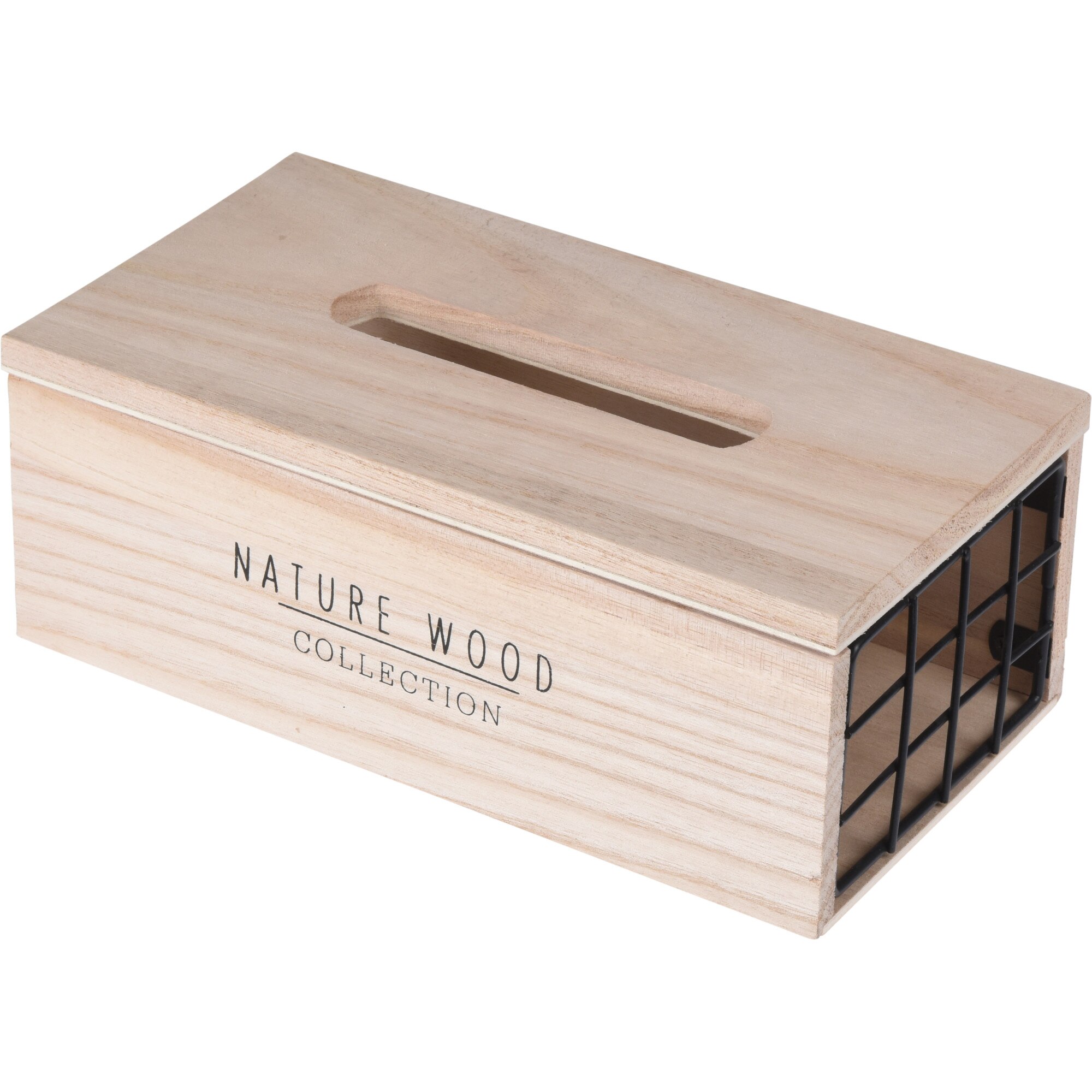 Suport de servetele din lemn, laterala metal, natur/negru, 24x13x9 cm