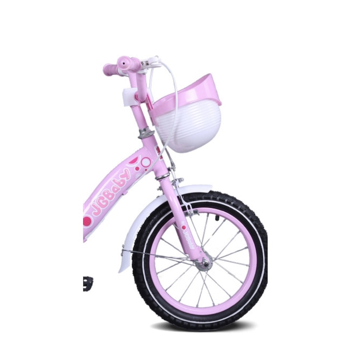Go Kart JGBABY Gyerek kerékpár, 2-5 Év, 12 Hüvelykes kerék, Kitámasztó kerék, Védők, Játékkosár, Csomagtartó, Világos rózsaszín