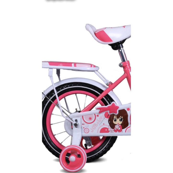 Go Kart JG BABY Gyerek kerékpár, 2-5 éves lányok számára, kiegészítő kerekek, védők és kosár játékokhoz, csomagtartó, csengő, rózsaszín