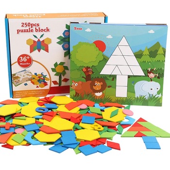 Joc educativ - Tangram din lemn cu 250 piese geometrice multicolore si cifre, Mattelot Toys Joc educativ - Tangram din lemn cu 250 piese geometrice multicolore si cifre, Mattelot Toys
