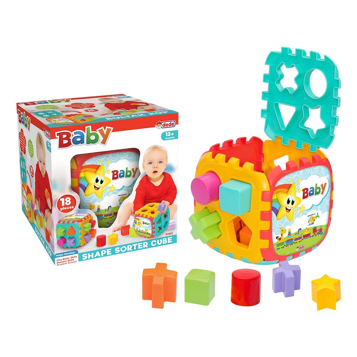 Cub educativ Dede Toy cu forme geometrice multicolor