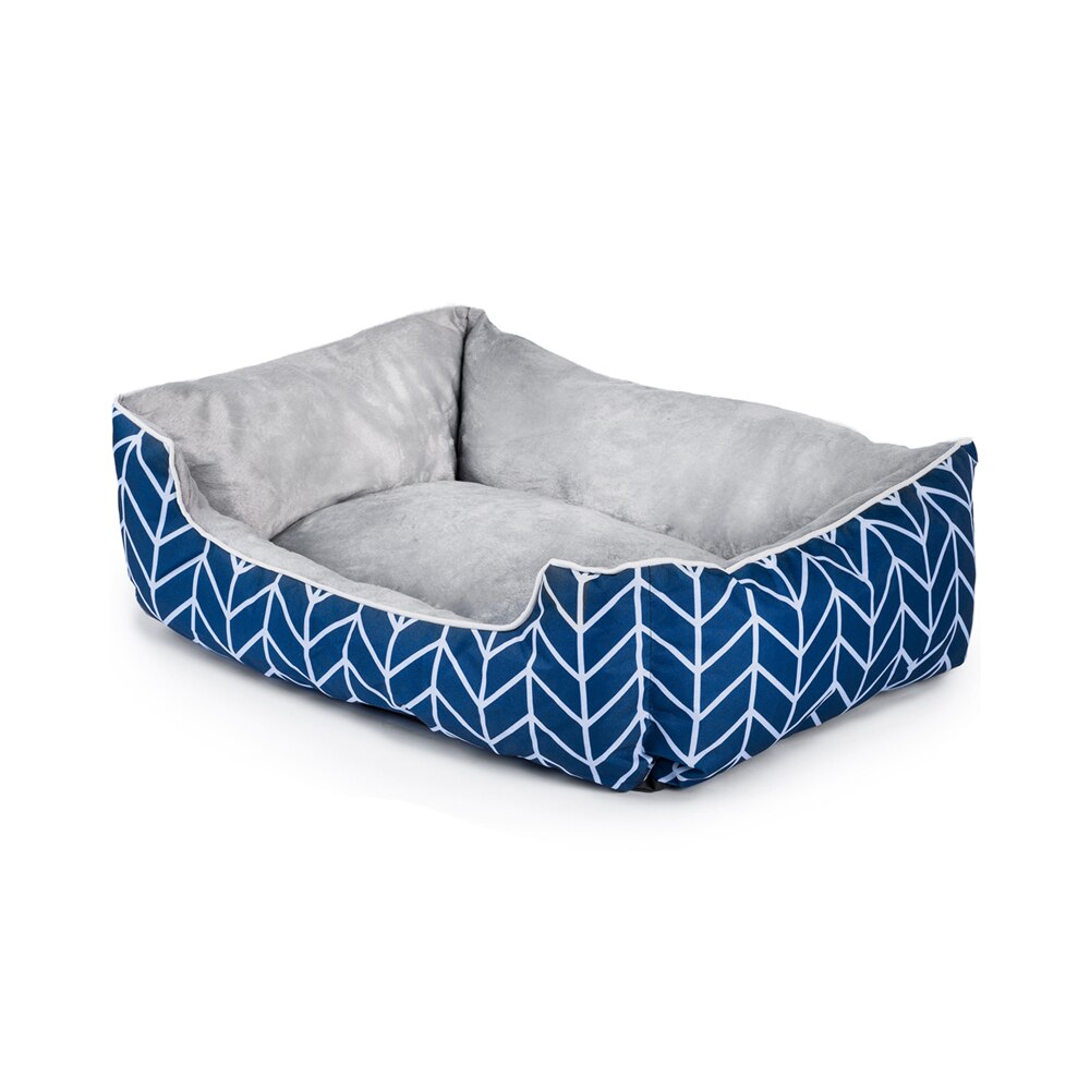 Pat Culcus Confortabil pentru Caini sau Pisici, 65 x 50 x 23 cm, Albastru/Gri