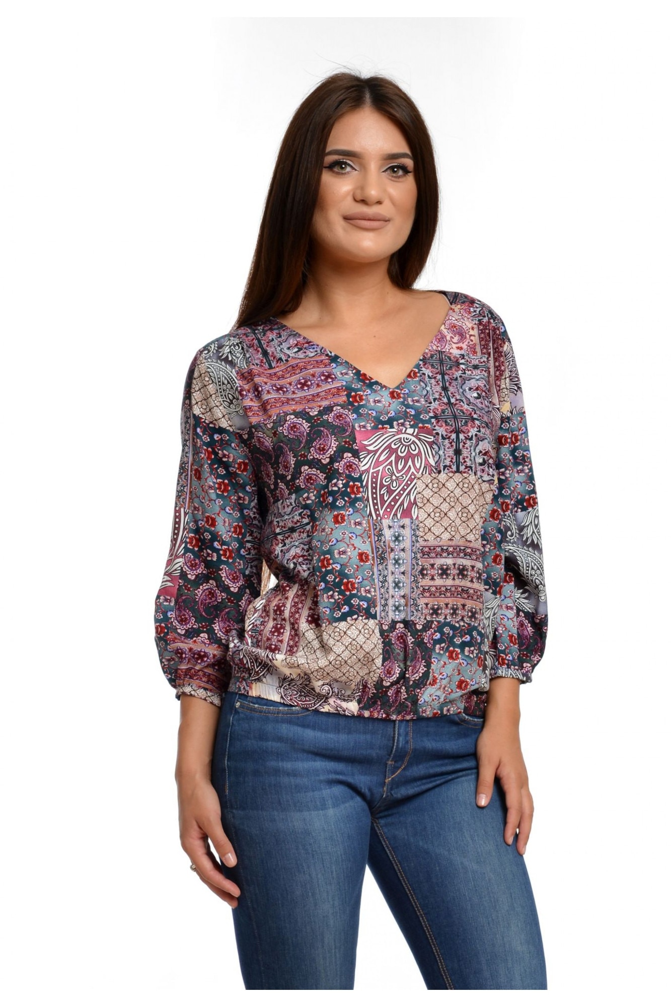 Bluza Dama Muticolora cu imprimeu si decolteu V