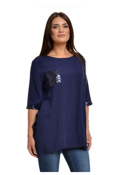 Tunica dama, albastra, cu buzunare si paiete, M Tunica dama, albastra, cu buzunare si paiete, M