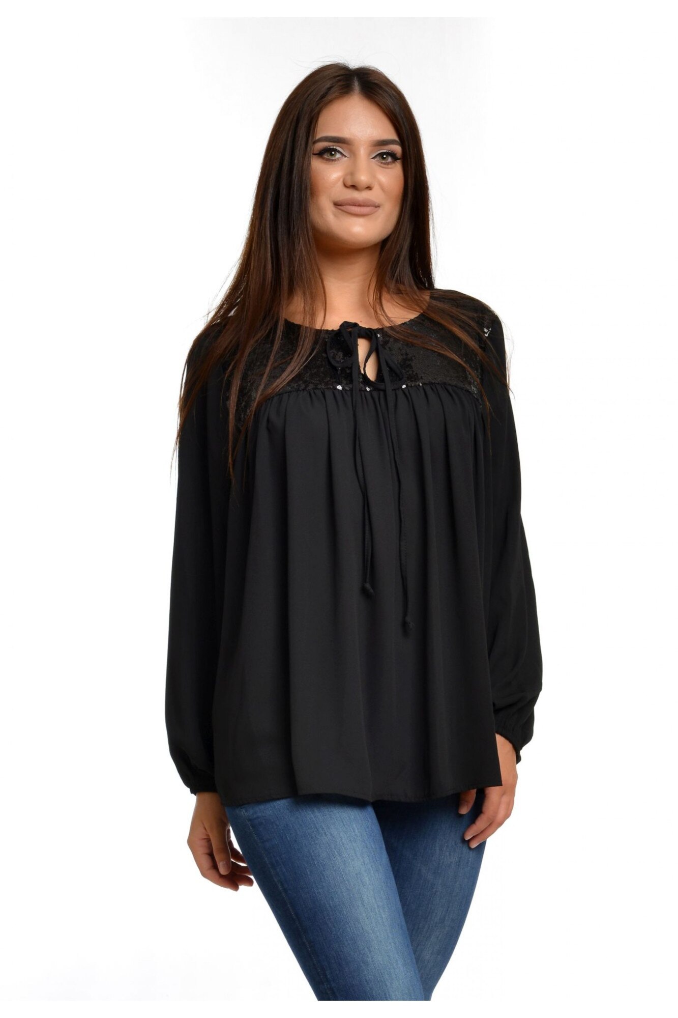 Bluza Dama Platca Neagra cu Paiete