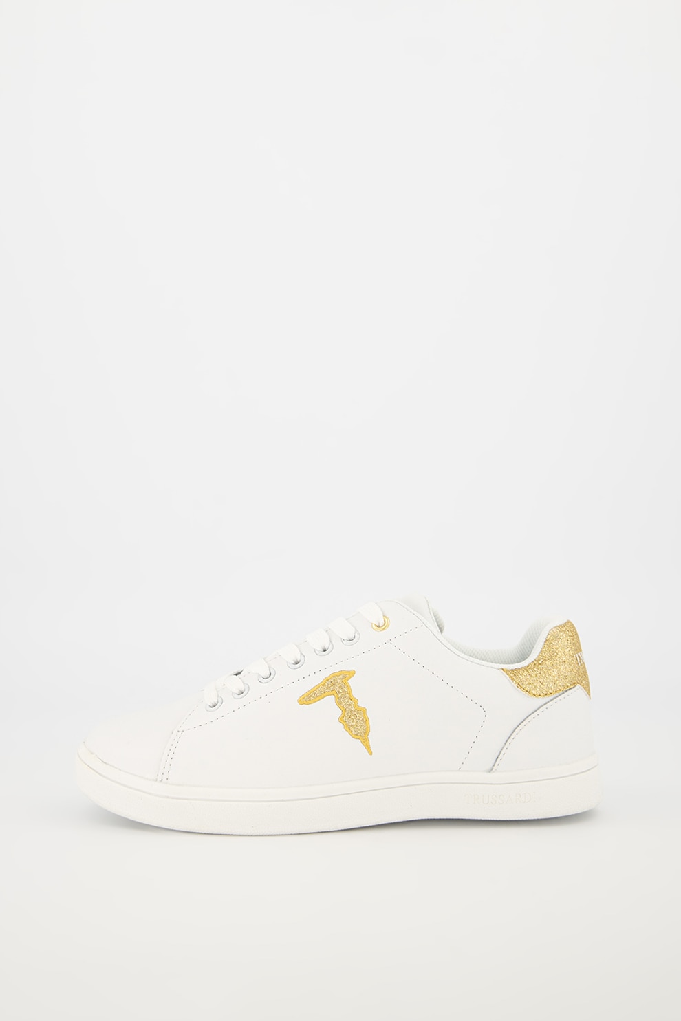 Trussardi, Pantofi sport din piele cu detalii din material sintetic, Alb/Auriu, 37