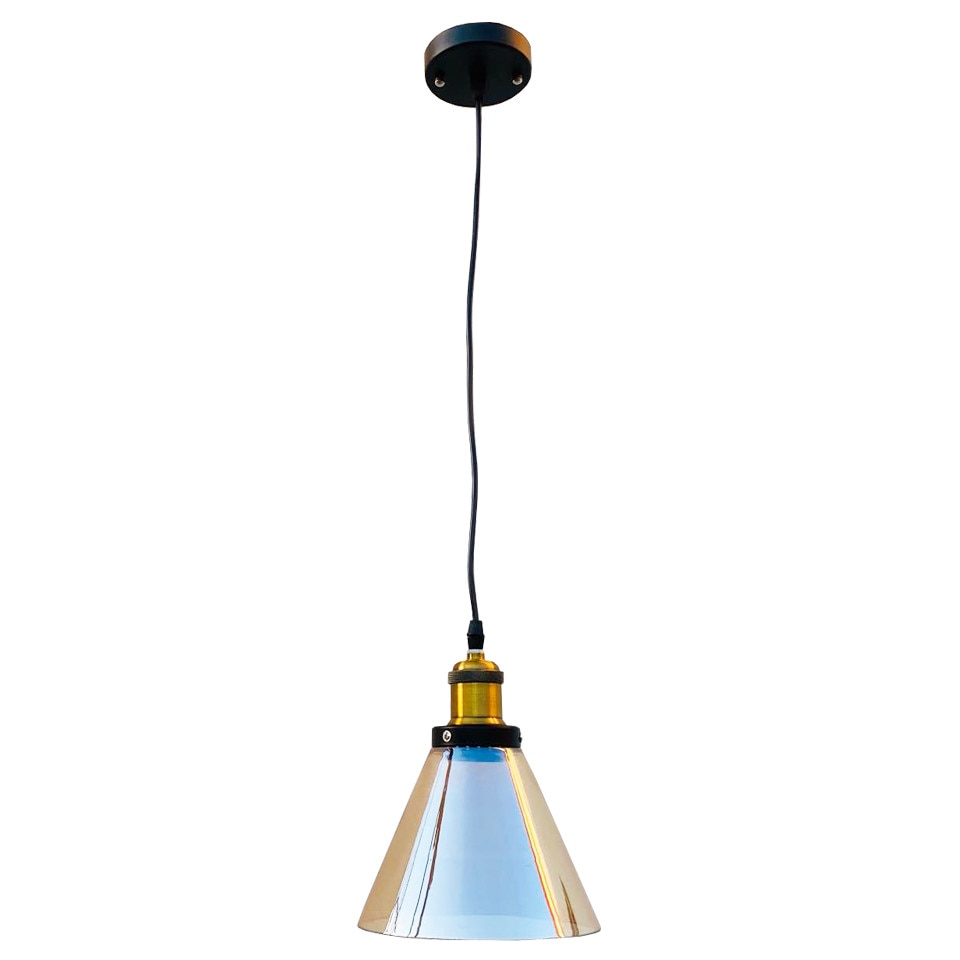 Pendul Vintage Light ,1xe27 , Abajur de Sticla Fumuriu , Inaltime Reglabila , Schelet Negru