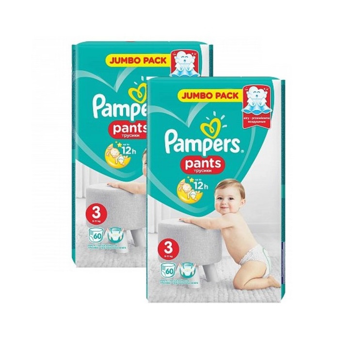 Pachet 2 x Scutece chilotel Pampers Pants Nr.3, 60 buc (120 buc)