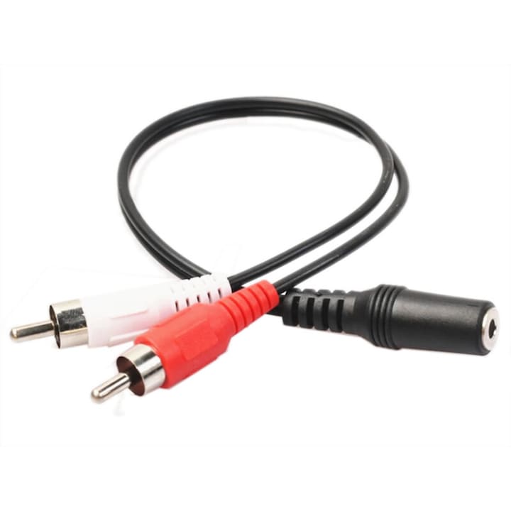 Cablu adaptor audio 2xRCA Tata la Jack 3.5mm mama, 0.3m, Stereo, negru