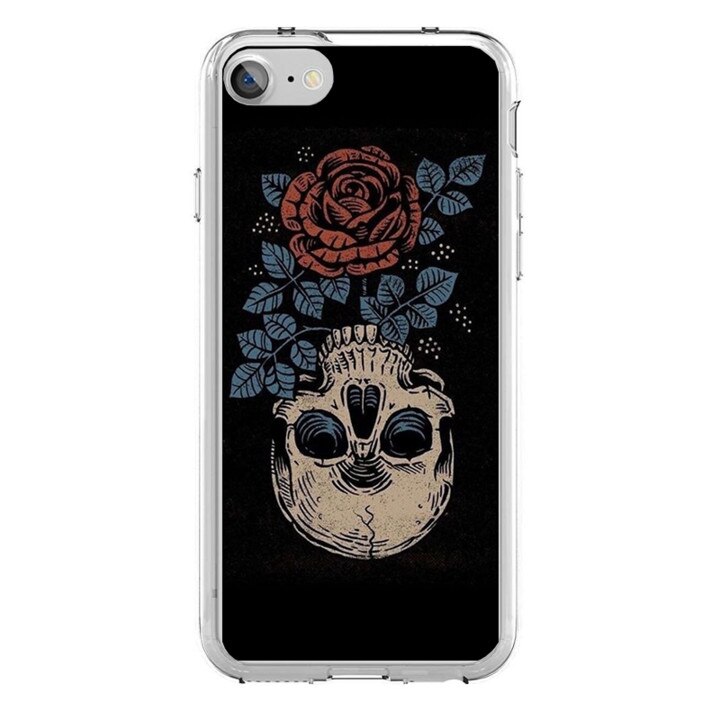 Husa silicon neagra iPhone 7 Rose Skull