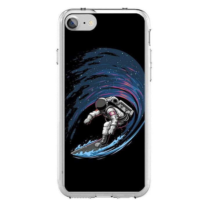 Husa silicon neagra iPhone 7 Astronaut and Airplane
