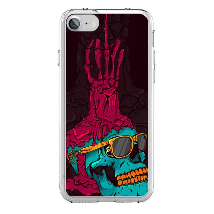 Husa silicon albastra iPhone 8 Fck Skull