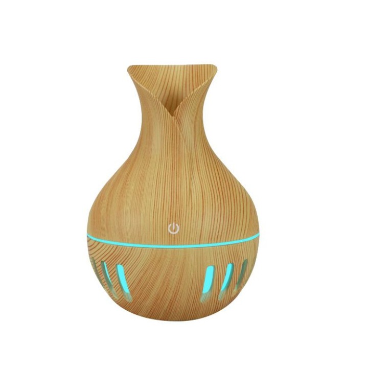Ultrahangos aromaterápiás párásító és diffúzor, HOLDMAY KP-1560B, LED 7 szín, USB, csendes, 130 ml, Világos tölgy