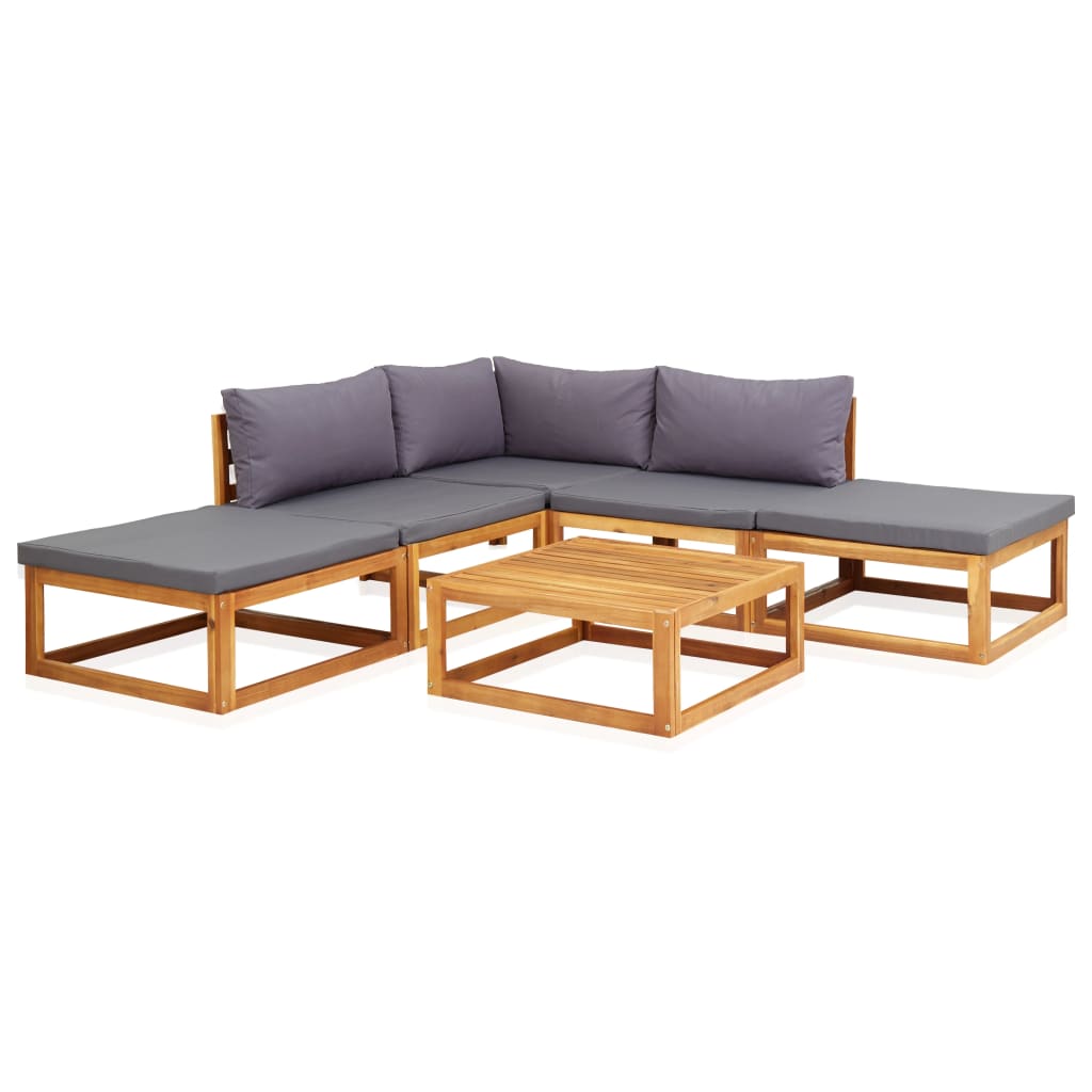 Set mobilier gradina 6 piese, vidaXL, Lemn acacia, 206 x 206 x 60 cm, Gri/Maro