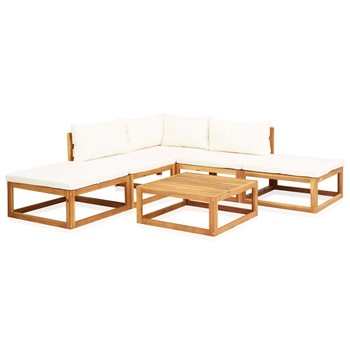 Set mobilier gradina 6 piese, vidaXL, Lemn acacia, 206 x 206 x 60 cm, Alb/Maro Set mobilier gradina 6 piese, vidaXL, Lemn acacia, 206 x 206 x 60 cm, Alb/Maro