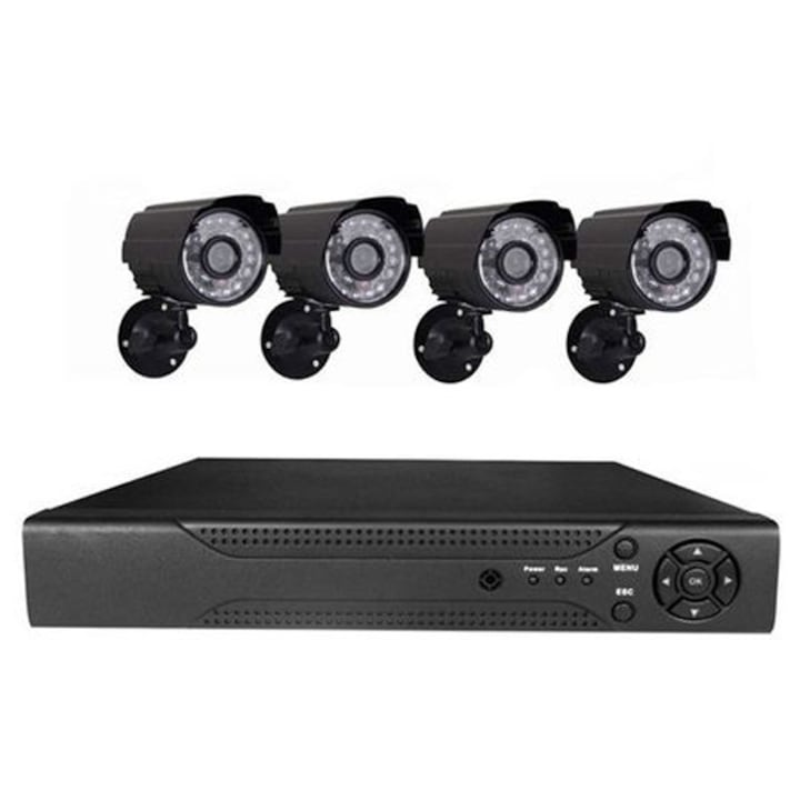 Sistem 4 Camere de supraveghere, Dahua, Starlight 5MP, Infrarosu 30m, DVR, HDD 500GB, Alb / Negru