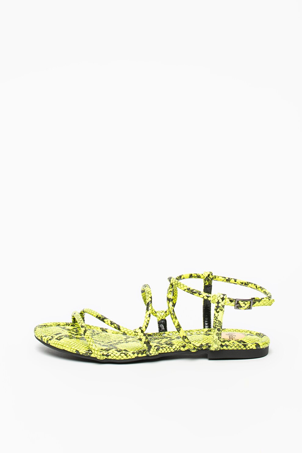 Buffalo, Sandale de piele ecologica, cu model piele de sarpe, Galben neon/Negru, 39