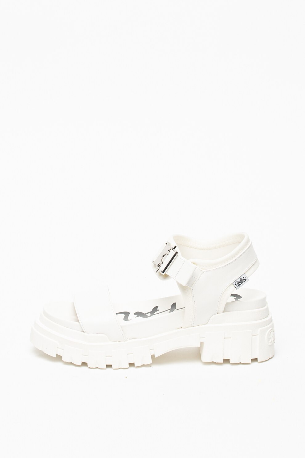 Buffalo, Sandale de piele ecologica, cu aspect masiv Jojo, Alb, 40