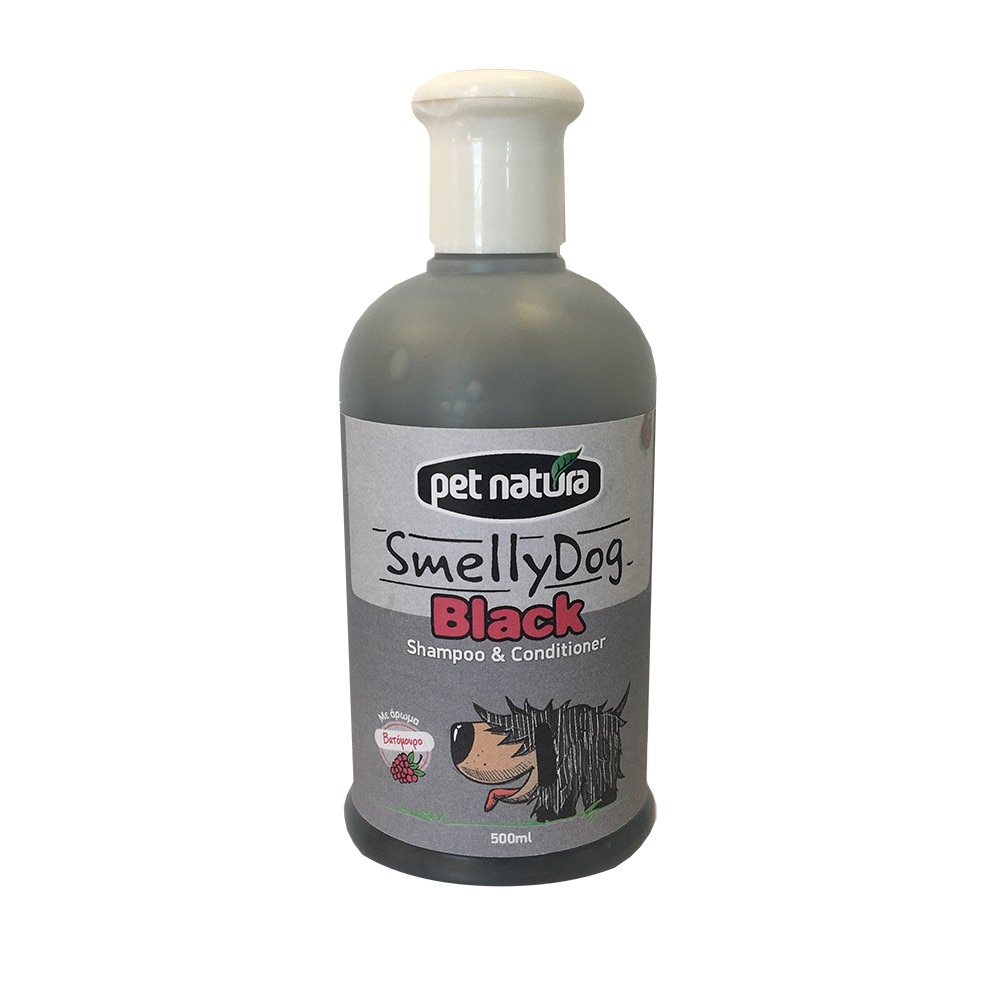 Sampon si balsam 2 in 1, Pet Natura, Smelly Dog Black, Fara parabeni, Aroma de fructe de padure, 500 ml