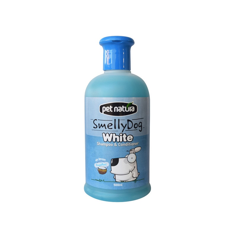 Sampon si balsam 2 in 1, Pet Natura, Smelly Dog White, Fara parabeni, Aroma de cocos, 500 ml