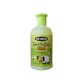 Sampon si balsam 2 in 1, Pet Natura, Smelly Dog 3 in 1, Pentru animale de companie, Fara parabeni, Aroma de mar verde, 500 ml Sampon si balsam 2 in 1, Pet Natura, Smelly Dog 3 in 1, Pentru animale de companie, Fara parabeni, Aroma de mar verde, 500 ml