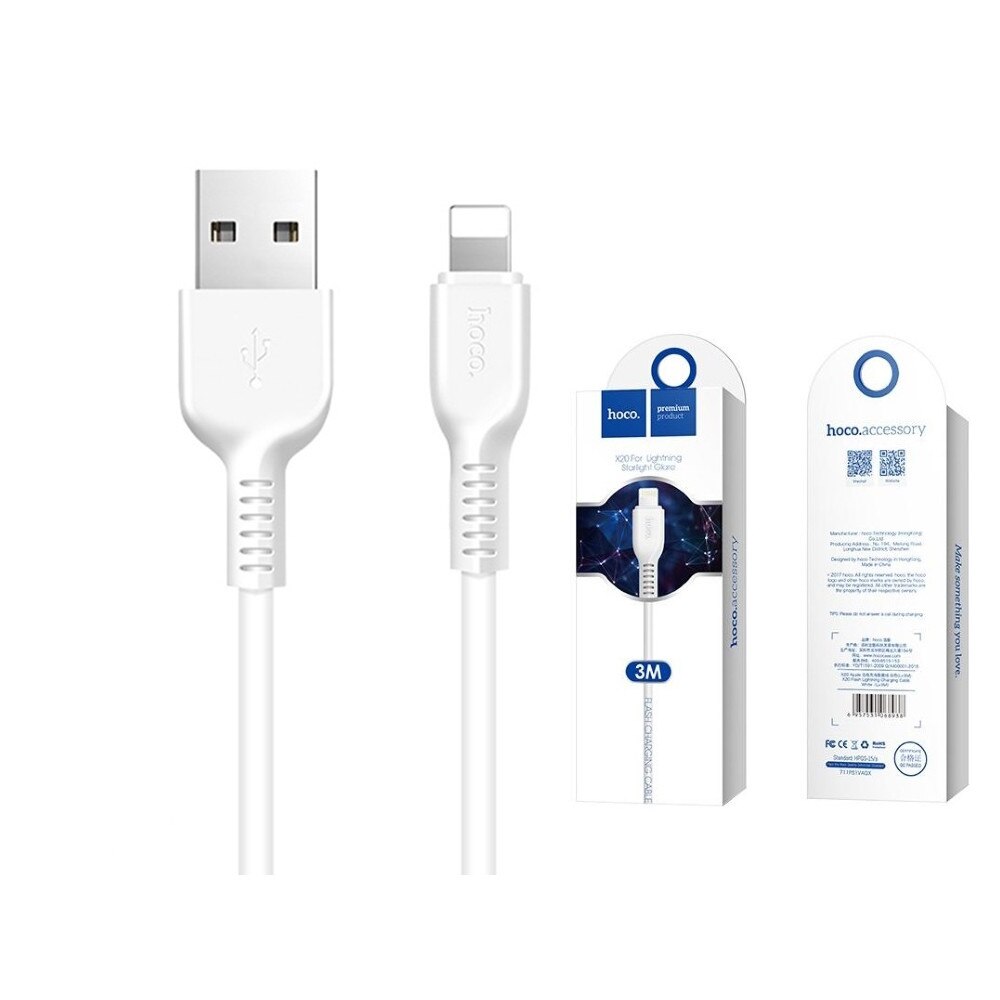 Cablu incarcare/transfer date, Hoco, X20, Pentru iPhone, 3 m, Alb