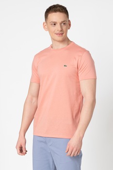 Lacoste, Tricou cu decolteu la baza gatului si aplicatie logo discreta, Roz somon Lacoste, Tricou cu decolteu la baza gatului si aplicatie logo discreta, Roz somon