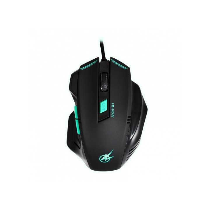 Mouse Optic Gaming Port Designs Arokh X-1, 6 butoane, 2400DPI, Negru/Verde