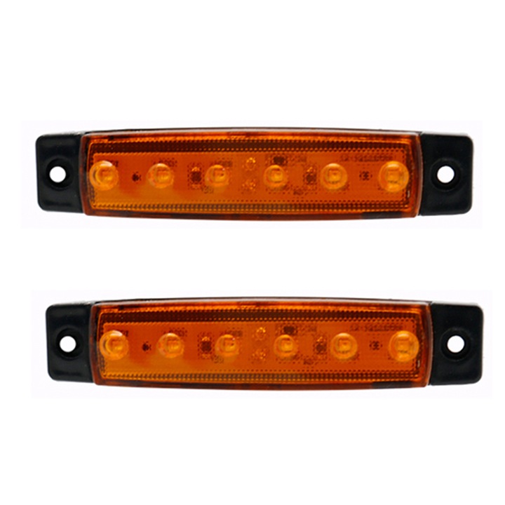 Set 2 bucati, lampa laterala 6 leduri 12V, pentru camioane, remorci, tractoare, galben - Phuture®