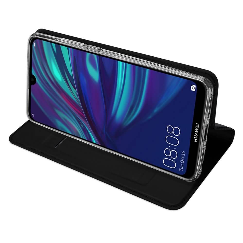 Husa Huawei Y7 Prime 2019 / Y7 2019, Flip / Book, Stand si Buzunar Card, DUX DUCIS, Piele, Negru
