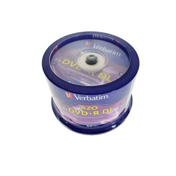 DVD+R Double Layer AZO Verbatim 9700, suprafata cu logo, 8.5GB, 8X, Cake Box set 50 bucati DVD+R Double Layer AZO Verbatim 9700, suprafata cu logo, 8.5GB, 8X, Cake Box set 50 bucati