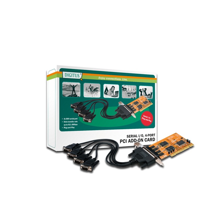 Адаптер DIGITUS, 4 порта, 3.3/5V, 32/64 бита, Жълт/Черен