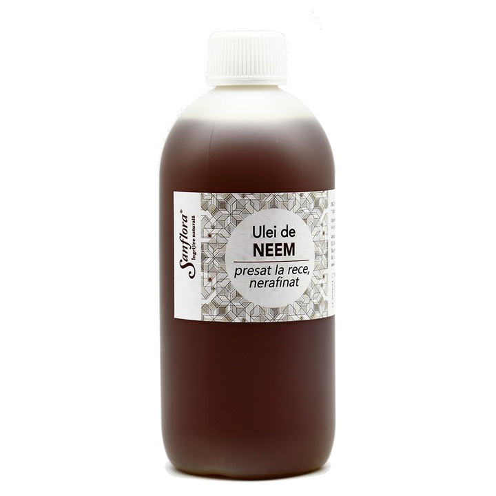 Ulei de NEEM nerafinat, presat la rece, cu continut ridicat de azadiractina, Sanflora 500ml