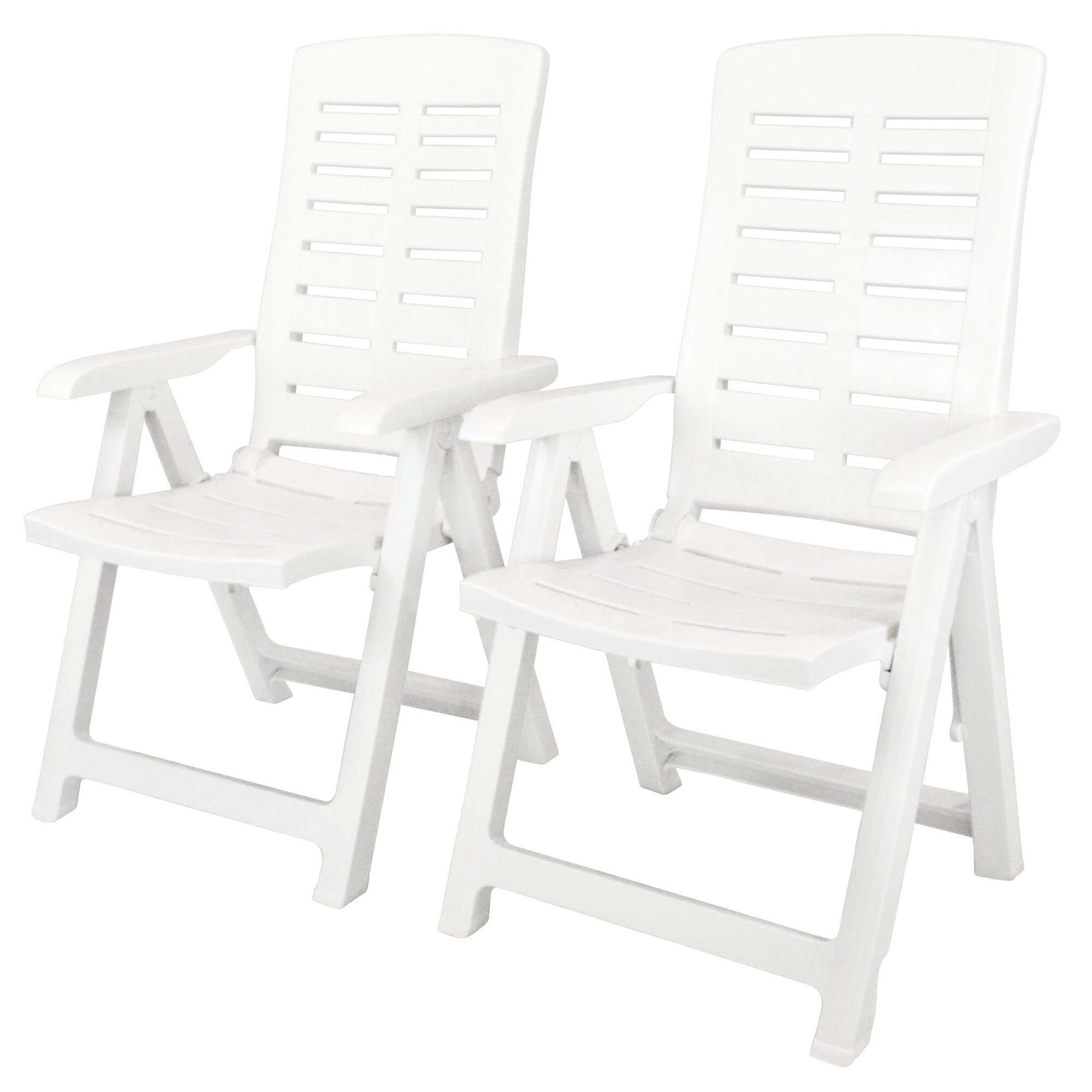 Set 2 scaune gradina/terasa/balcon, rabatabile, vidaXL, Plastic, Alb, 60 x 61 x 108 cm