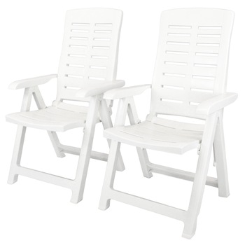 Set 2 scaune gradina/terasa/balcon, rabatabile, vidaXL, Plastic, Alb, 60 x 61 x 108 cm Set 2 scaune gradina/terasa/balcon, rabatabile, vidaXL, Plastic, Alb, 60 x 61 x 108 cm