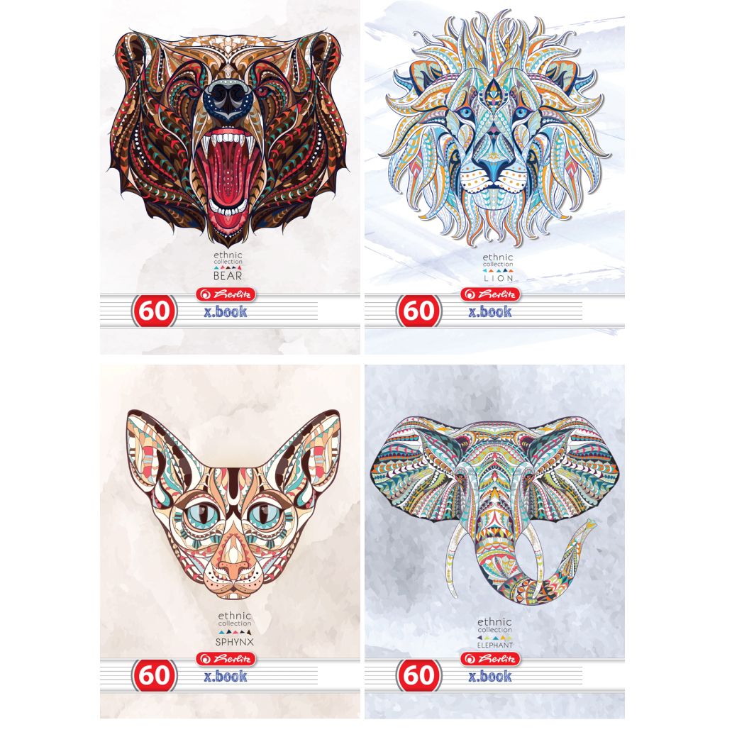 Set 10 caiete Herlitz Ethnic Animals A4, matematica, 60 File