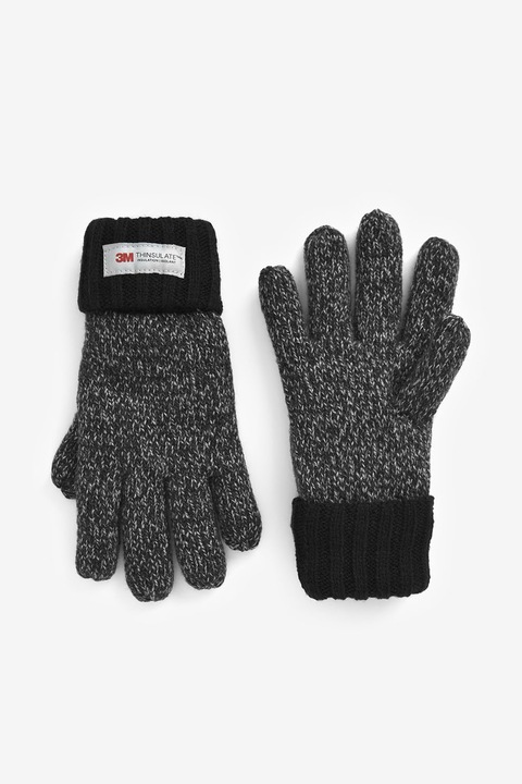 NEXT, Manusi din tricot cu izolatie 3M Thinsulate™, Negru melange, 3-4Y Standard
