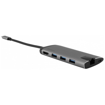 Hub Multiport Verbatim USB-C, 4K HDMI, USB 3.0, Card reader, Argintiu Hub Multiport Verbatim USB-C, 4K HDMI, USB 3.0, Card reader, Argintiu