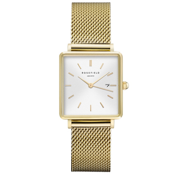 Ceas de dama Rosefield QWSG-Q03 The Boxy 26mm, 3ATM, Auriu